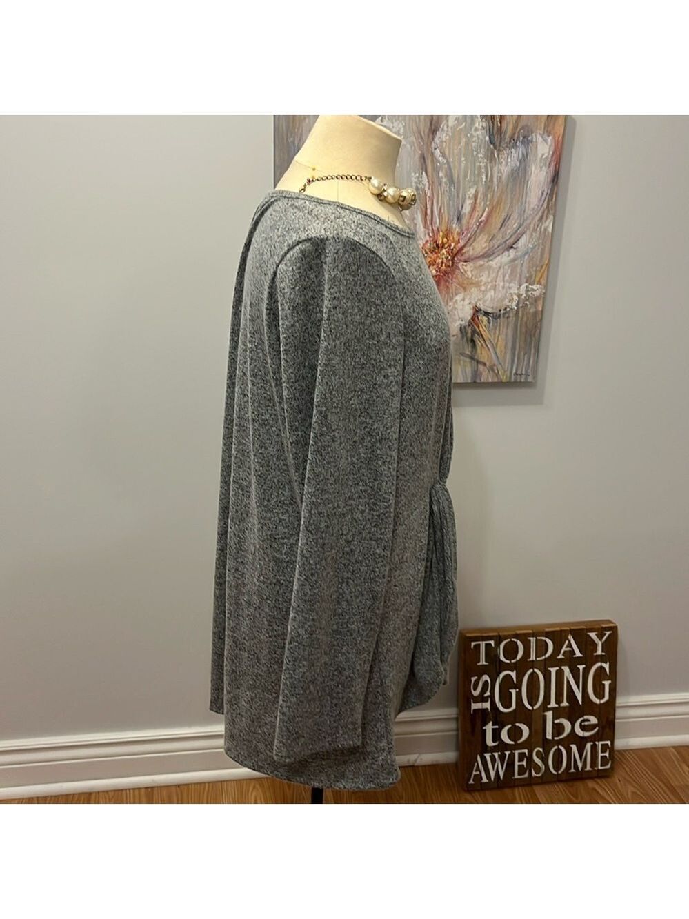 😍CLEARANCE - LILY MORGAN Grey Twist Hem Lightweight Knit Sweater Size 3X - Picture 5 of 12